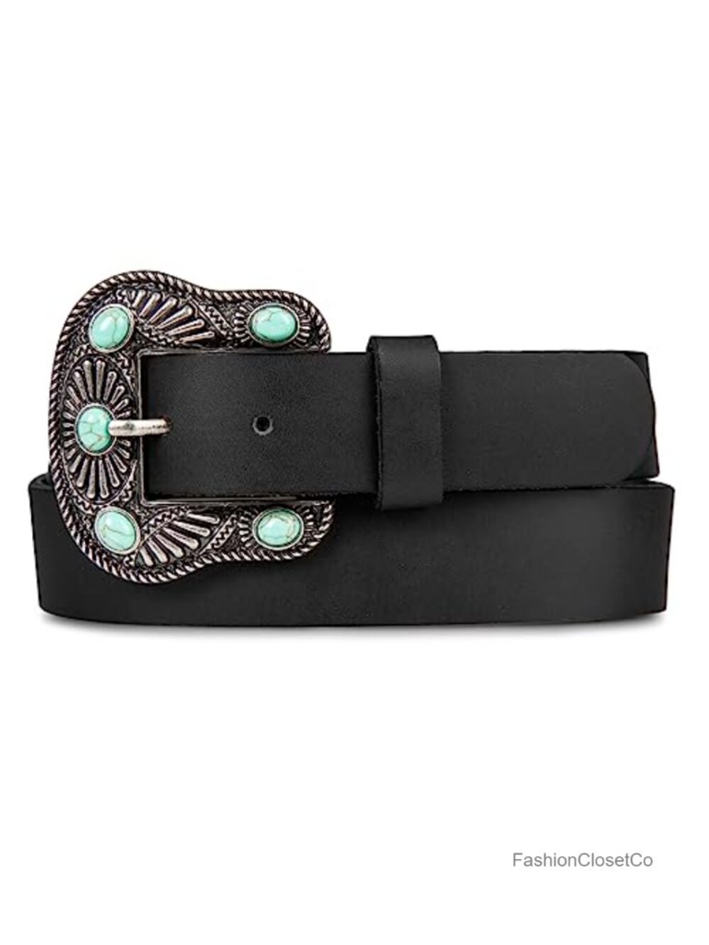 Women's Western Leather Belt with Turquoise Studded Buckle